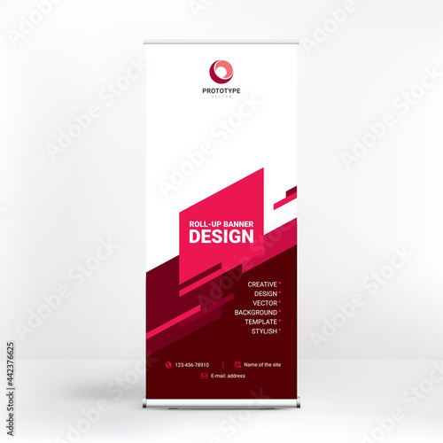 Roll-up advertising banner design, stand for presentations, conferences, seminars, exhibitions, creative geometric background