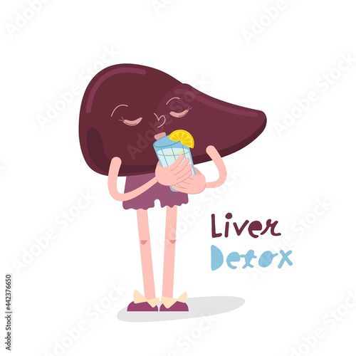 Liver detox icon. Funny cartoon medical character. photo