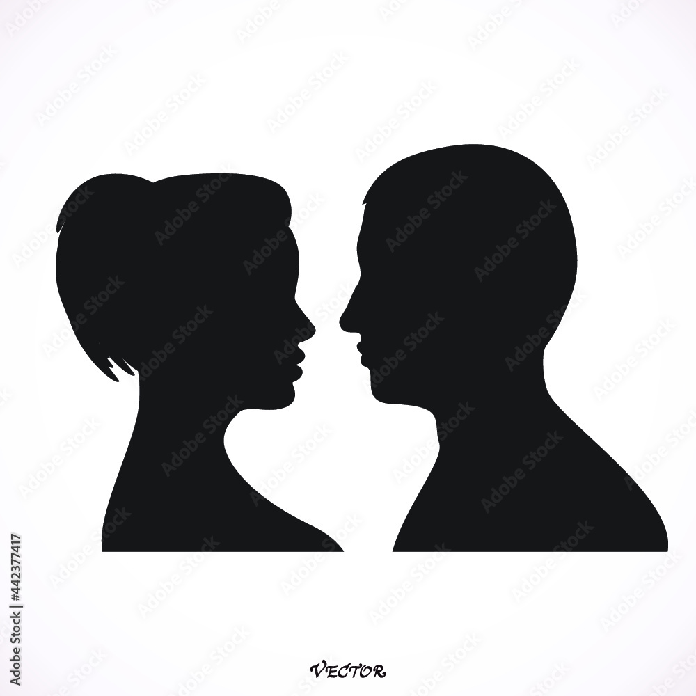 Woman and man vector profiles. Couple in love, flat style. Valentine's day card. Vector illustration Icon Isolated on White Background.