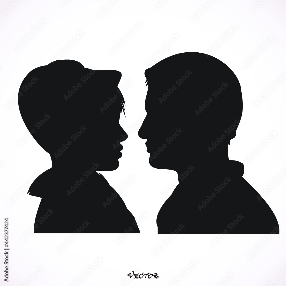 attractive young couple is kissing at winter evening. Icon Isolated on White Background.  vector illustration, flat style.
