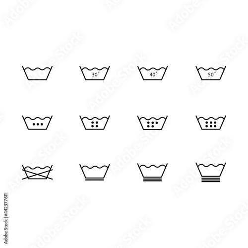 Machine wash. Textile Care Symbols on white background 