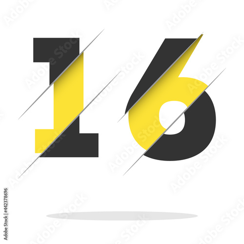 16 1 6 Number Logo Design with a Creative Cut and Black Circle Background. Creative logo design.