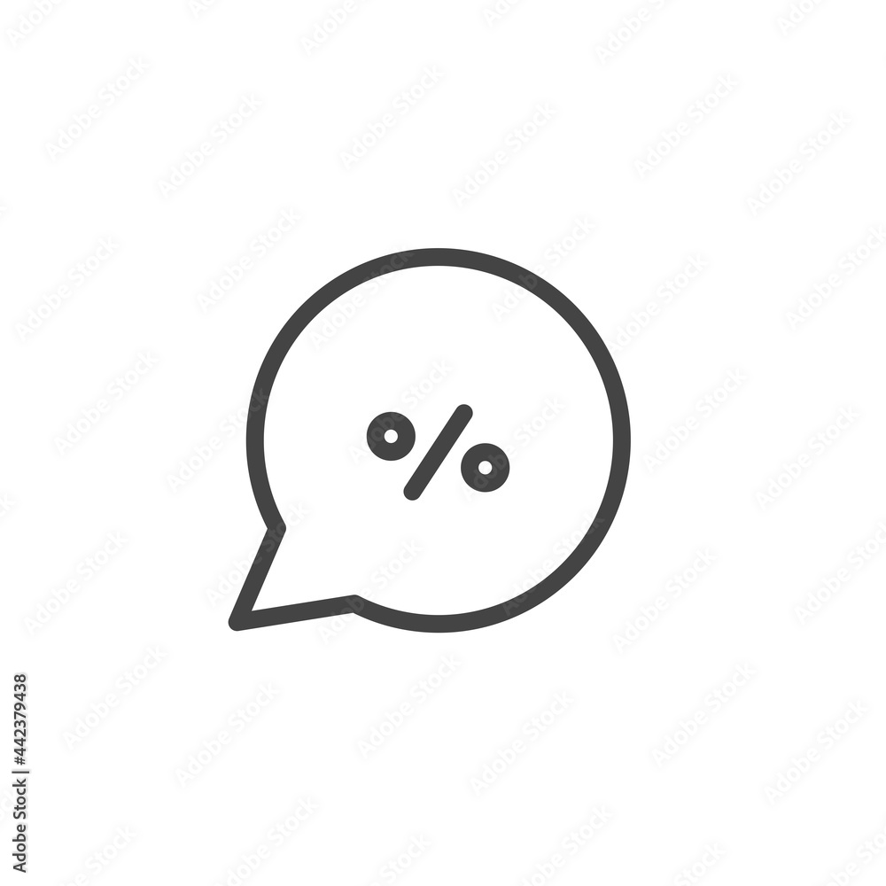 Percent price off discount in a speech bubble icon. Promo badge for advertising design concept isolated modern outline on white background Percent price off discount in a speech bubble icon. Promo badge for advertising design concept isolated modern outline on white background