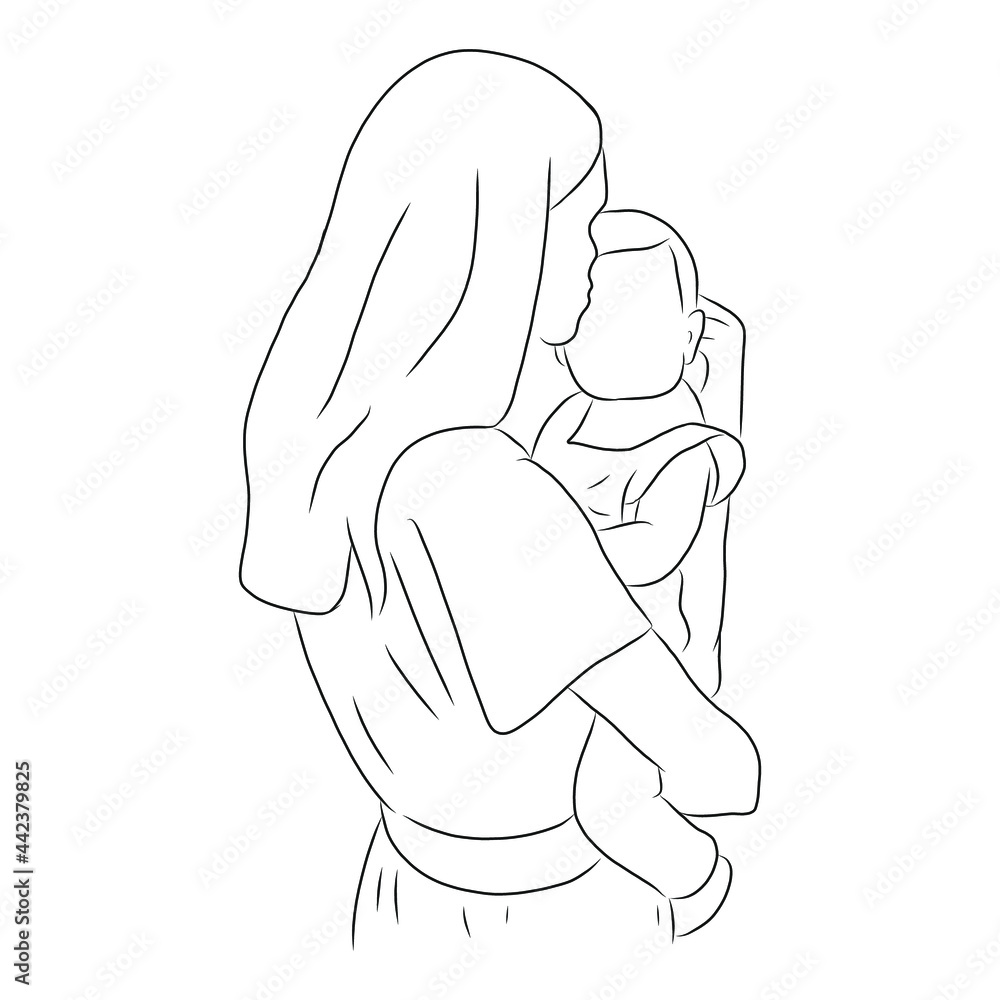 line drawing of mother hug, hold baby line drawing of mother hug, hold baby