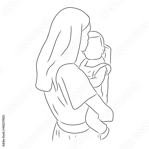 line drawing of mother hug, hold baby