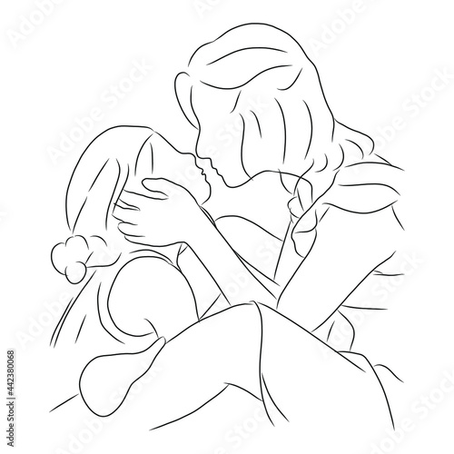 line drawing of mother kisses her child