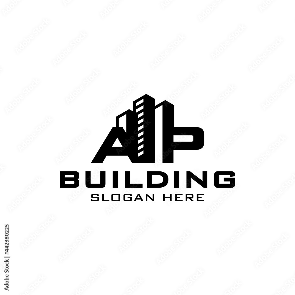 Building construction logo design with initial AP