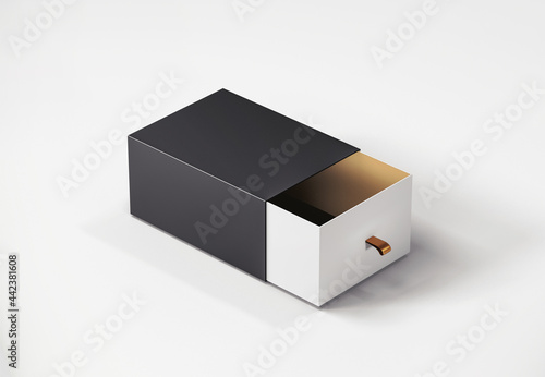3d Rendering Colorful Box Packaging Blank Mockup Half Side View. (ID: 442381608)