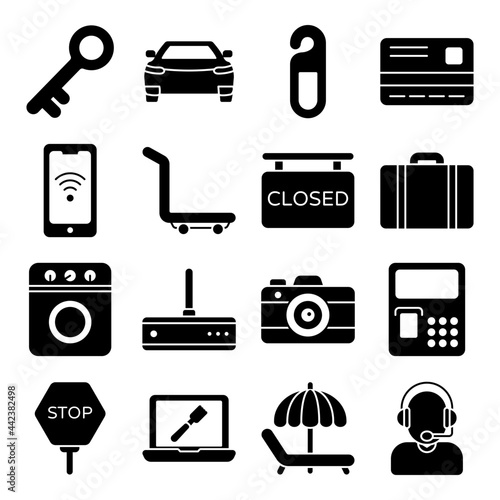Pack of Hotel Accessories Solid Icons 