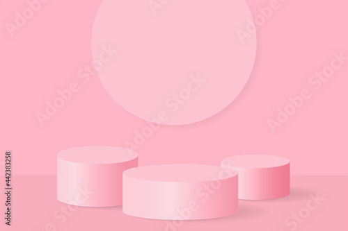 Podium platforms 3D background. Realistic studio stage pedestal design pink pastel minimal style. Vector illustration