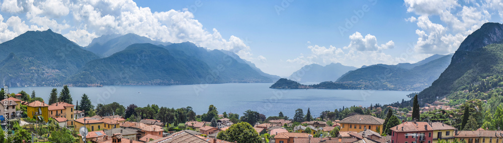 Lake Como, Italy, seen from the hills above Menaggio, with Varenna (left) and the Bellagio peninsula (center).