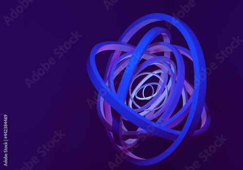 Abstract background for site. Background many intertwined rings. Geometric texture. Dark blue texture with different rim sizes. Abstract geometric pattern. Rings in blue neon light. Background 3d