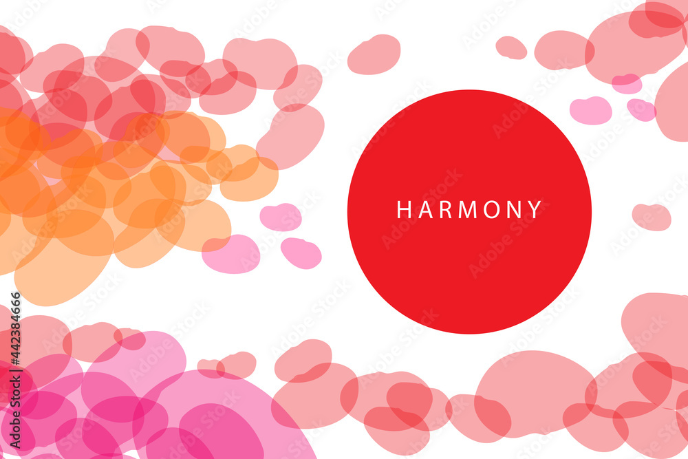 Achieving harmony in Buddhism. Inscription harmony on an abstract colorful background. Concept of achieving harmony through Buddhism. Search for tranquility in Buddhism. Values of Buddha Religion