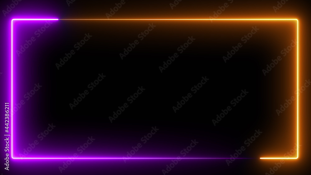 Computer generated color animation. 3D rendering neon frame of blue and pink colors on a black background Computer generated color animation. 3D rendering neon frame of blue and pink colors on a black background