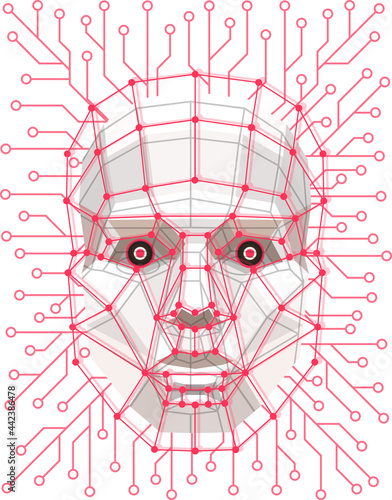 Facial Recognition System concept. Face ID verification services or biometric scanning. System of face recognition for person Identification. Vector illustration.