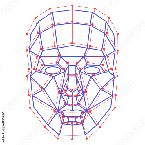 Facial Recognition System concept. Face ID verification services or biometric scanning. System of face recognition for person Identification. Vector illustration.