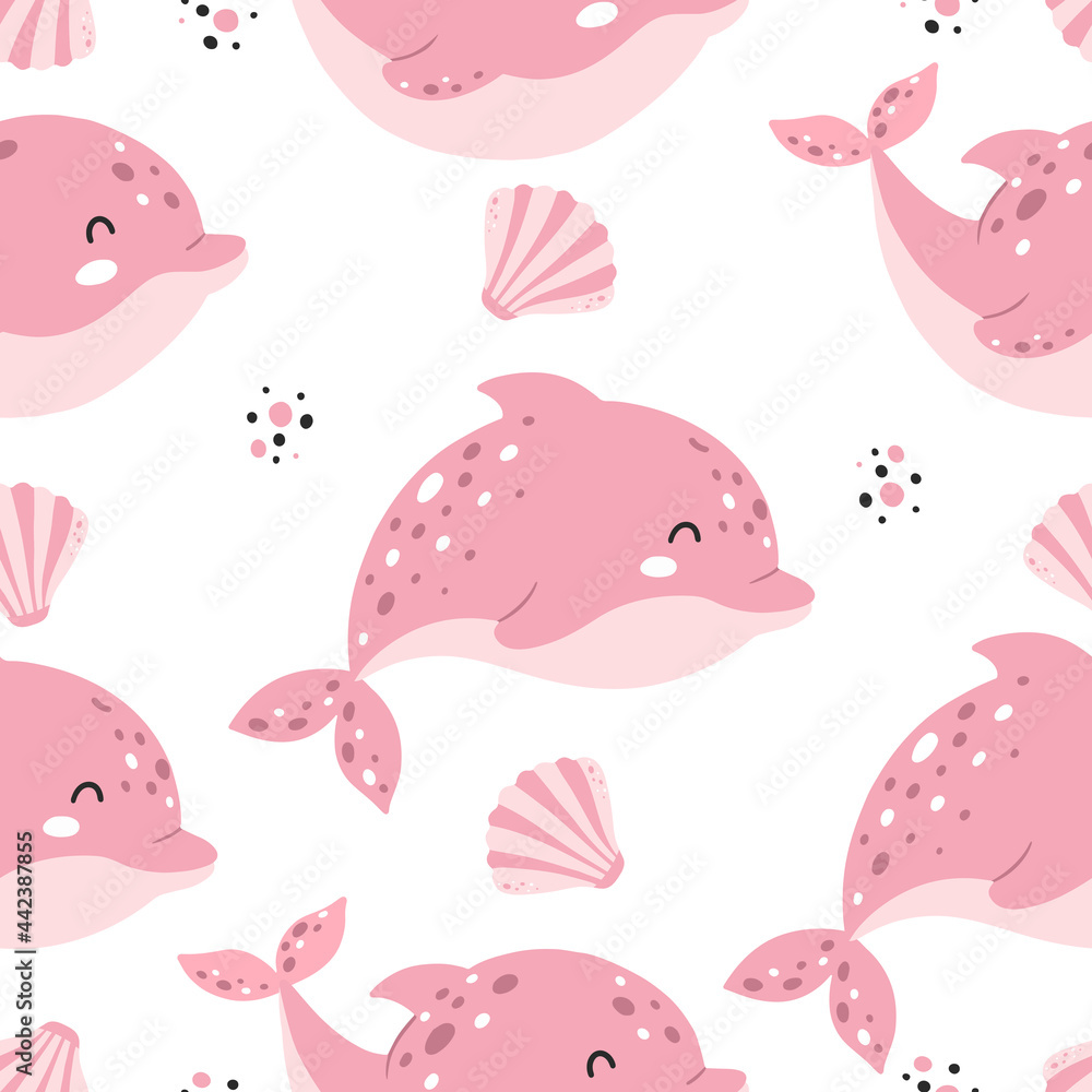 Seamless pattern with cute dolphins in scandinavian style Seamless pattern with cute dolphins in scandinavian style