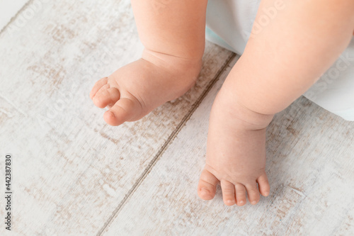legs of a baby boy on a light gray background close-up © Any Grant