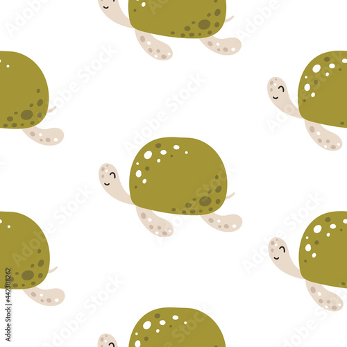 Seamless pattern with cute turtles in the scandinavian style