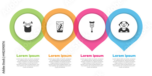 Set Knitting, False jaw glass, Crutch or crutches and Grandfather. Business infographic template. Vector