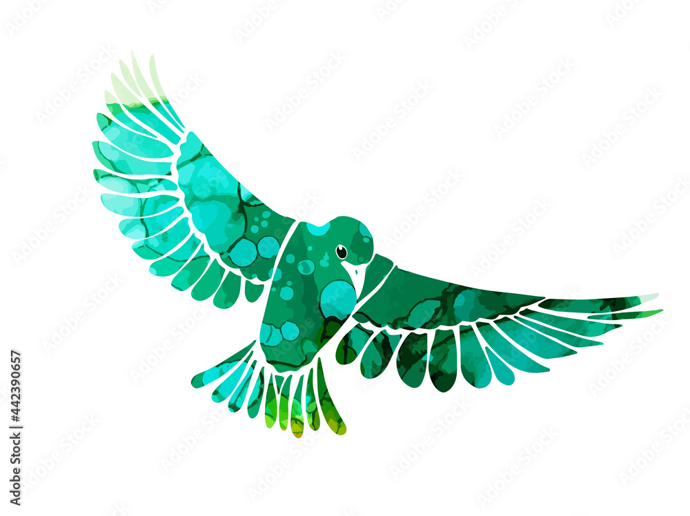 Naklejka premium A multi-colored green flying decorative bird. Vector illustration
