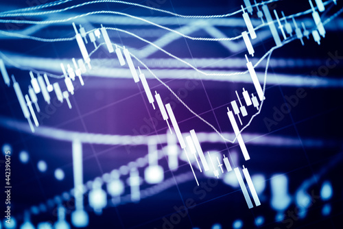 Candlestick chart in financial stock market on digital number background. Forex trading graphic design and Stock market trading trend as concept.