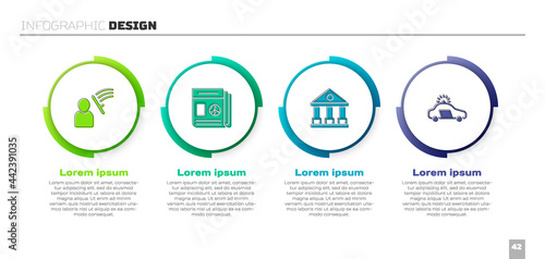 Set Police beat human, News, Courthouse building and car and flasher. Business infographic template. Vector