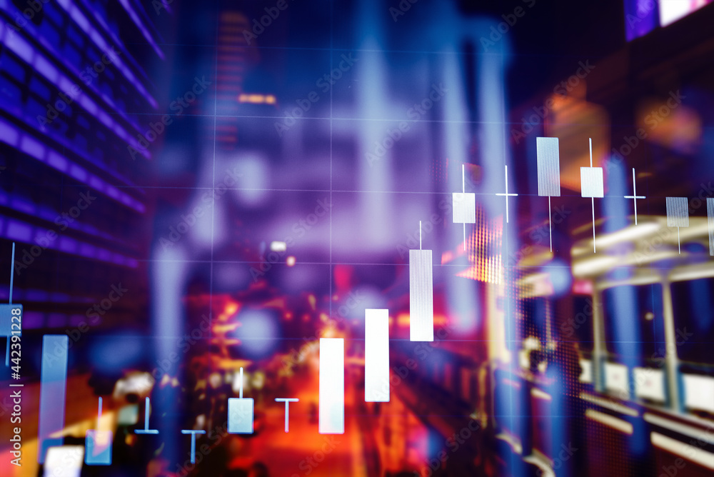 Candlestick chart in financial stock market on digital number background. Forex trading graphic design and Stock market trading trend as concept. Candlestick chart in financial stock market on digital number background. Forex trading graphic design and Stock market trading trend as concept.