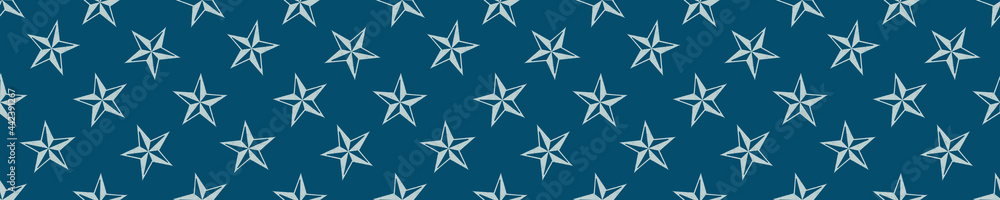 Coastal five pointed star drawn etching seamless border. Marine 2 tone seafaring printed background edge for interior textiles. Modern trendy maritime fashion. Sea life design vector banner trim.
Coastal five pointed star drawn etching seamless border. Marine 2 tone seafaring printed background edge for interior textiles. Modern trendy maritime fashion. Sea life design vector banner trim.