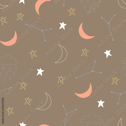 Seamless pattern with moon and stars