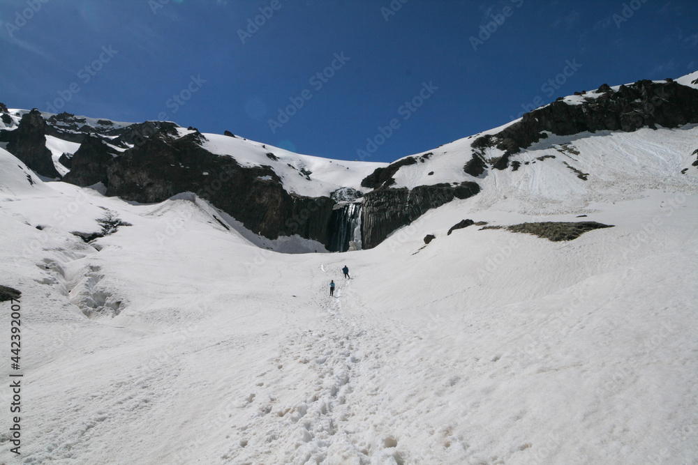 Skitour in the Caucasus mountains, Russia.
