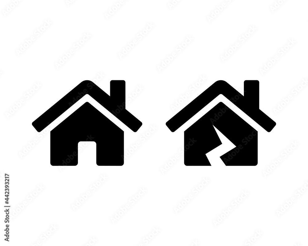 House vector icon set. Damage broken house black symbol isolated. Vector illustration EPS 10 House vector icon set. Damage broken house black symbol isolated. Vector illustration EPS 10