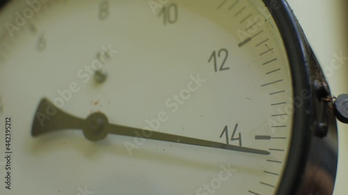 The needle of the pressure gauge rises up close up