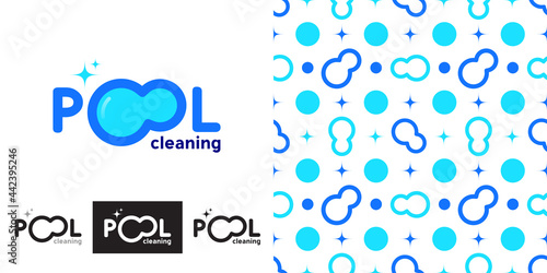 Abstract logo cleaning swimming pool. Seamless background for textile print or packaging. Vector, illustration