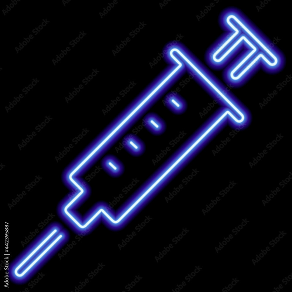 Blue neon stylized syringe contour on a black background Blue neon stylized syringe contour on a black background