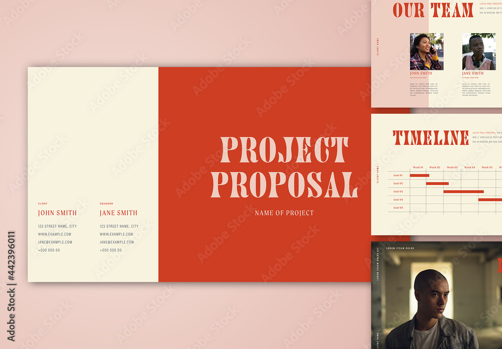 Pitch Deck with Red and Pink Accents Stock Template | Adobe Stock