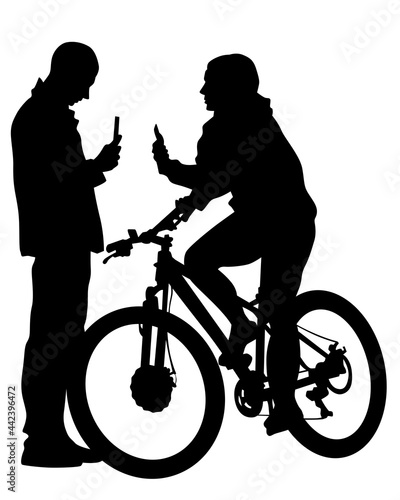 Young athlete on a bike for extreme stunts. Isolated silhouette on a white background