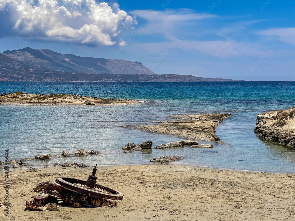 Seaside view by the Prehistoric Cemetery of oldest submerged lost city of Pavlopetri in Laconia, Greece. About 5,000 years old. It is the oldest city in the Mediterranean sea. Seaside view by the Prehistoric Cemetery of oldest submerged lost city of Pavlopetri in Laconia, Greece. About 5,000 years old. It is the oldest city in the Mediterranean sea.