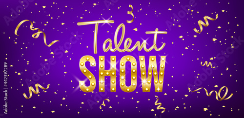 Talent show banner, poster, gold inscription on purple background