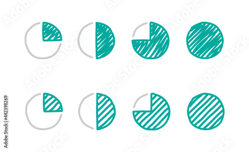 Progress of work, pie chart, four quarters, icon pack