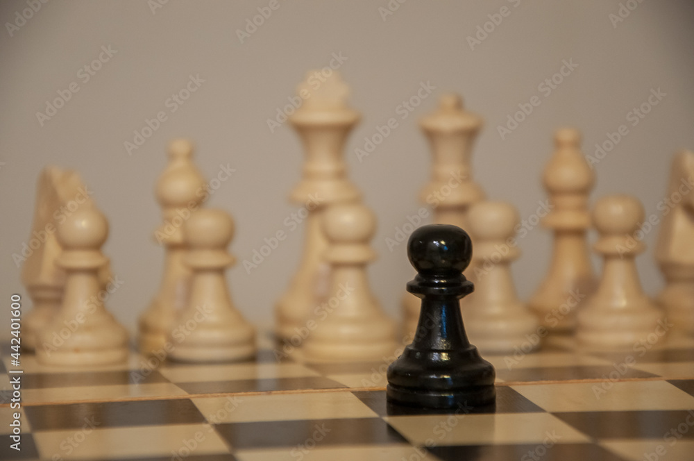 One against all, black versus white, chess, confrontation One against all, black versus white, chess, confrontation