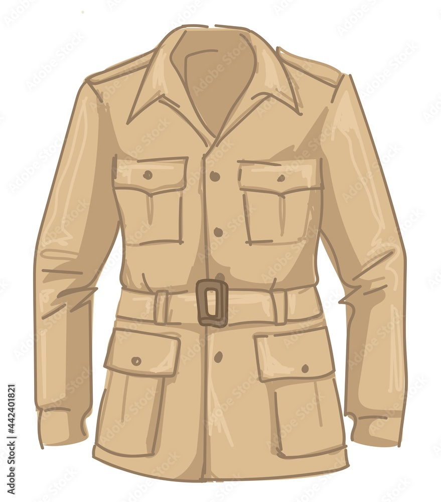 Beige jacket with belts and pockets for men vector Beige jacket with belts and pockets for men vector