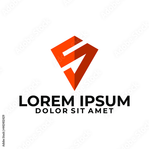Initial letter S logo template with geometric kite or prism line art illustration in flat design monogram symbol