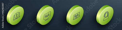 Set Isometric line Laptop with information, Question and Answer, and Man headset icon. Vector
