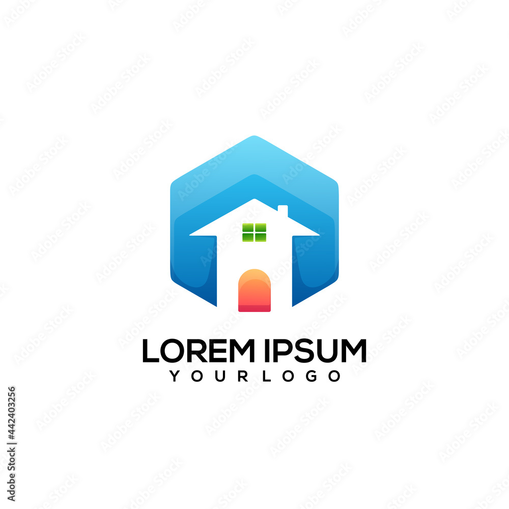 Home hexagon logo design colorful