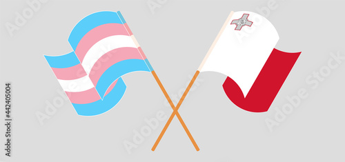 Crossed and waving flags of Transgender Pride and Malta
