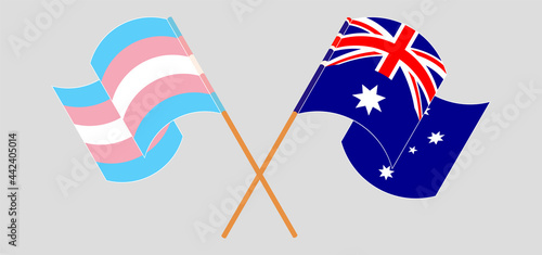 Crossed and waving flags of Transgender Pride and Australia