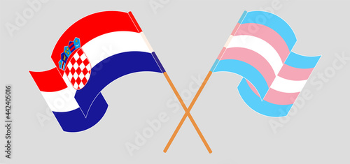 Crossed and waving flags of Croatia and Transgender Pride