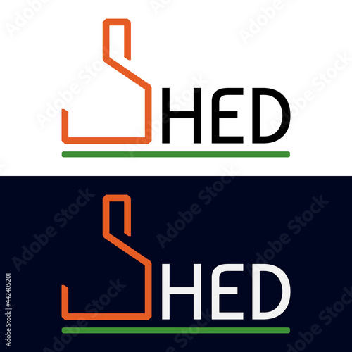 Logo or icon concept for garden shed business. Toolhouse isolated on white and dark background. Vector illustration.