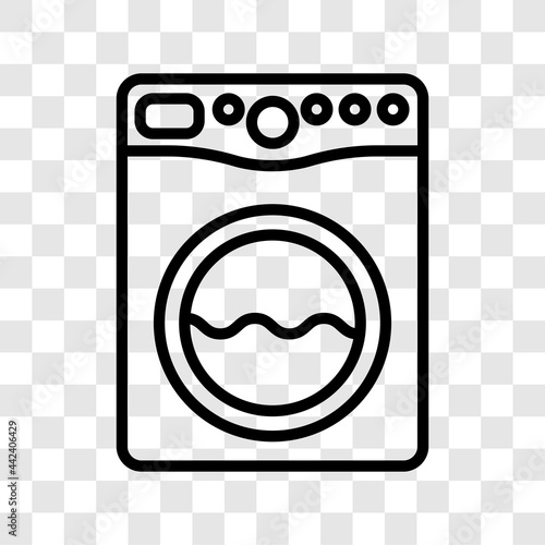 Laundry service washing machine icon. Housekeeping concept. Vector illustration isolated on transparent background.